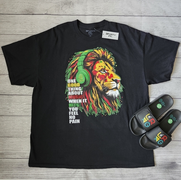 Free LRG Sandles w/ Purchase! Rasta Graphic Tee with Lion Design Size 2xl Men - Picture 2 of 8